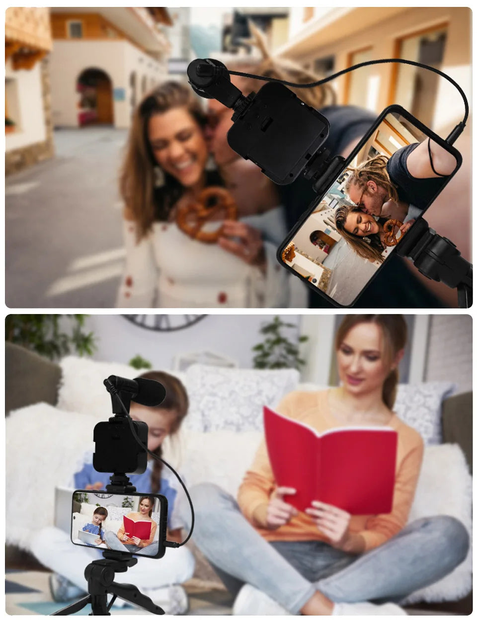 Kit de Vlogging con luz y micrófono, trípode de agarre de pistola, luz LED de estudio, mini agarre profesional para trípode portátil para Vlogging, TikTok, videos de YouTube, para teléfonos inteligentes, cámaras